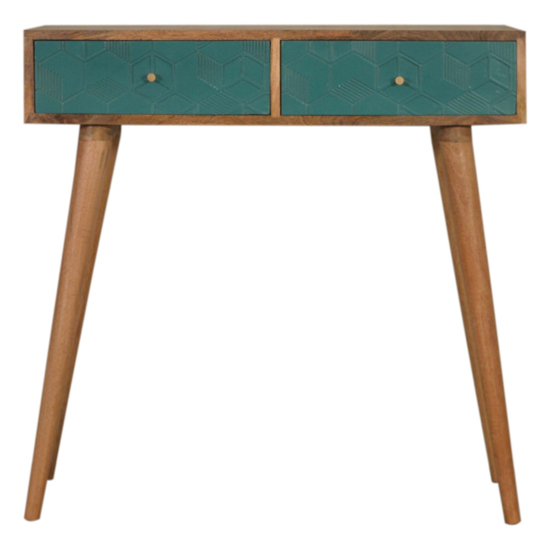 Acadia Wooden Console Table In Oak Ish And Teal Painted_2