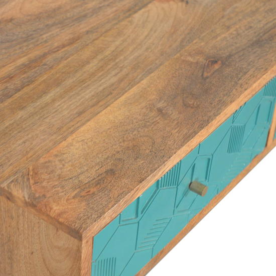 Acadia Wooden Console Table In Oak Ish And Teal Painted_3