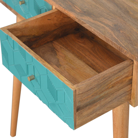 Acadia Wooden Console Table In Oak Ish And Teal Painted_4