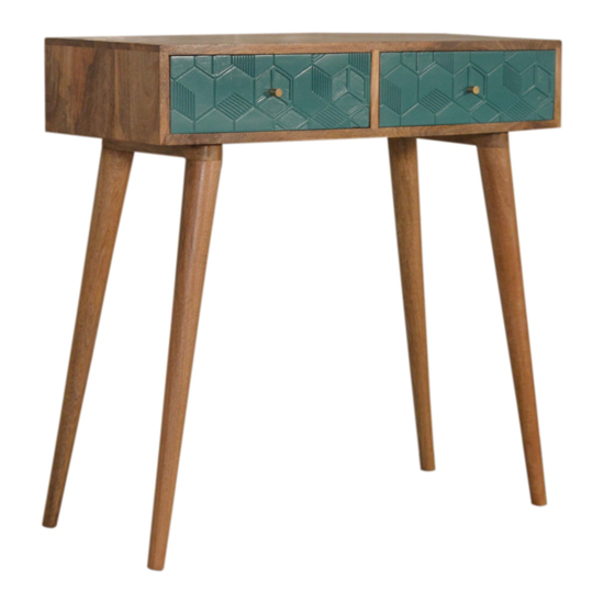 Acadia Wooden Console Table In Oak Ish And Teal Painted_1