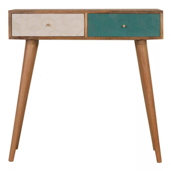 Acadia Wooden Console Table In Oak Ish And Teal White_2