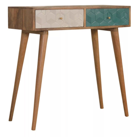 Acadia Wooden Console Table In Oak Ish And Teal White