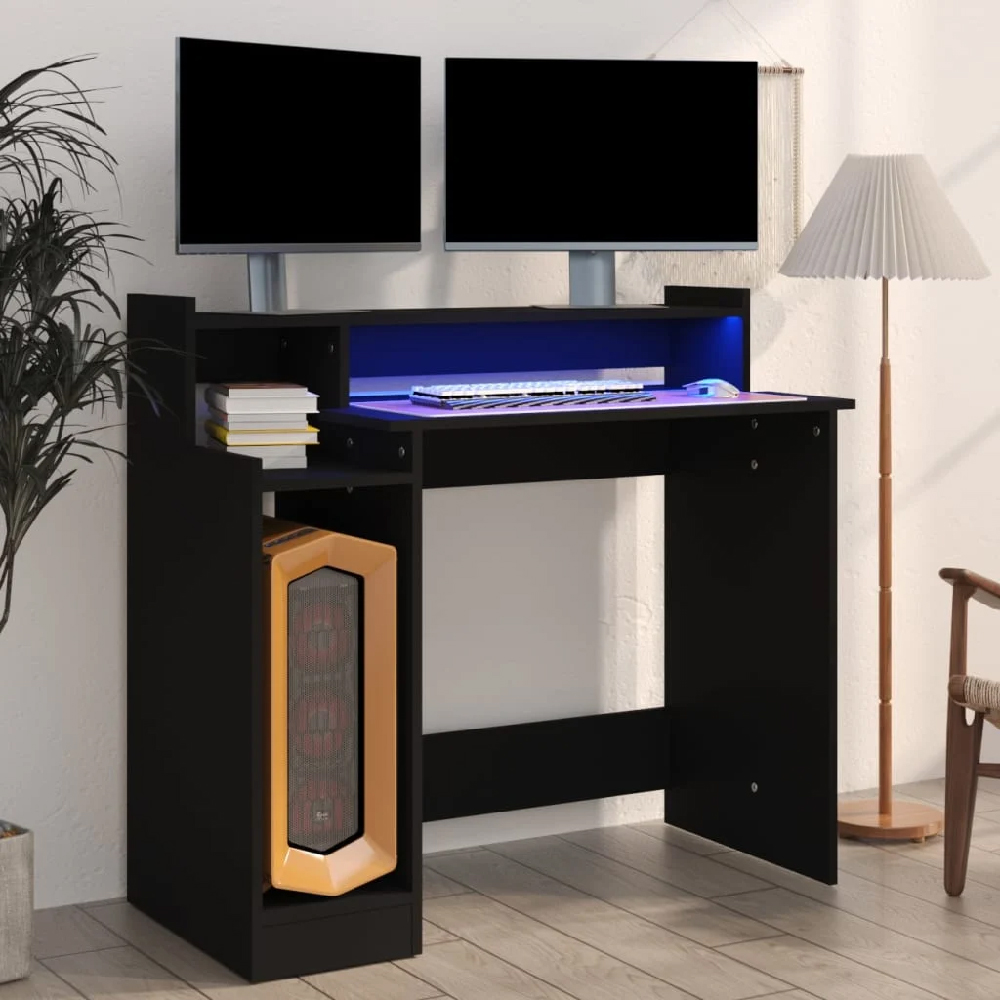 Read more about Acampo wooden laptop desk in black with led lights