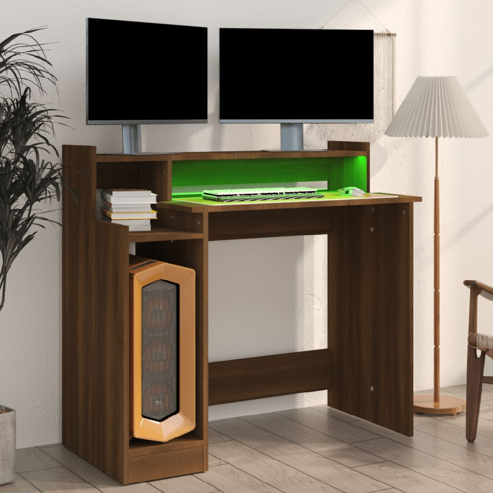Acampo Wooden Laptop Desk In Brown Oak With LED Lights