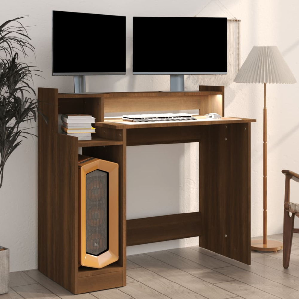 Acampo Wooden Laptop Desk In Brown Oak With LED Lights