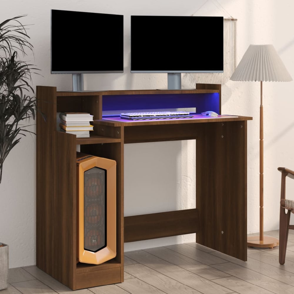 Read more about Acampo wooden laptop desk in brown oak with led lights