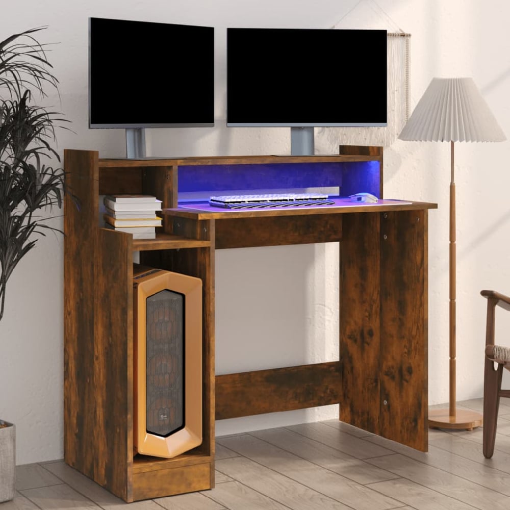 Read more about Acampo wooden laptop desk in smoked oak with led lights