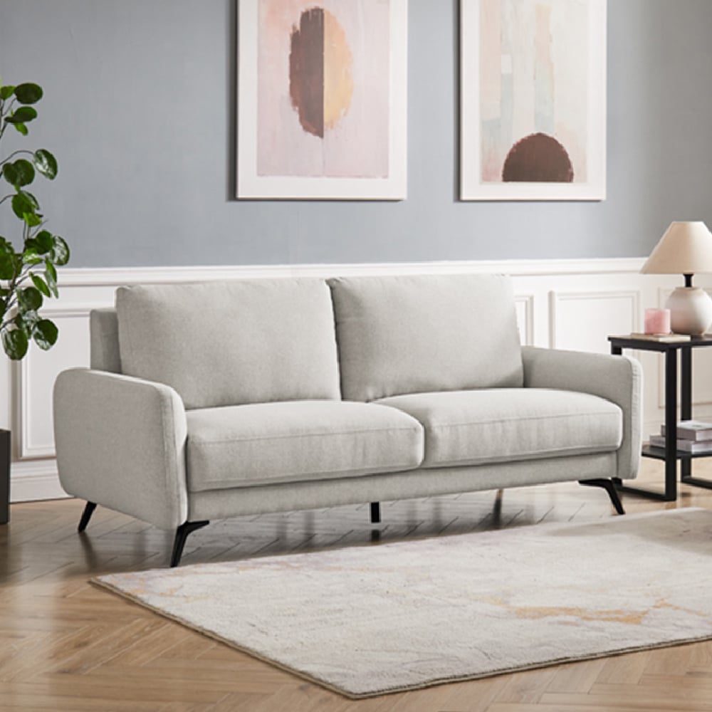 Read more about Beloit fabric 3 seater sofa with black legs in oatmeal