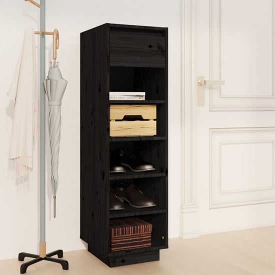 Photo of Acasia pine wood shoe storage cabinet in black