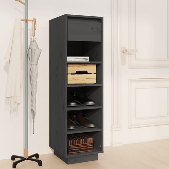Acasia Pine Wood Shoe Storage Cabinet In Grey_1