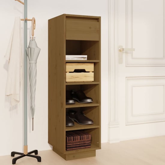 Photo of Acasia pine wood shoe storage cabinet in honey brown