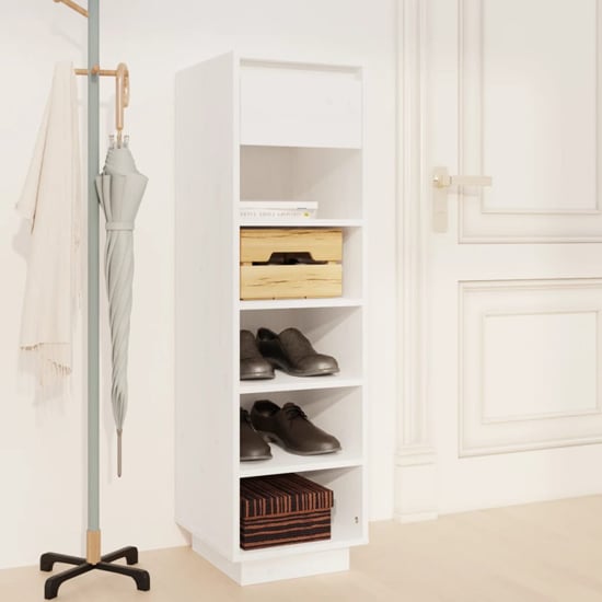 Photo of Acasia pine wood shoe storage cabinet in white