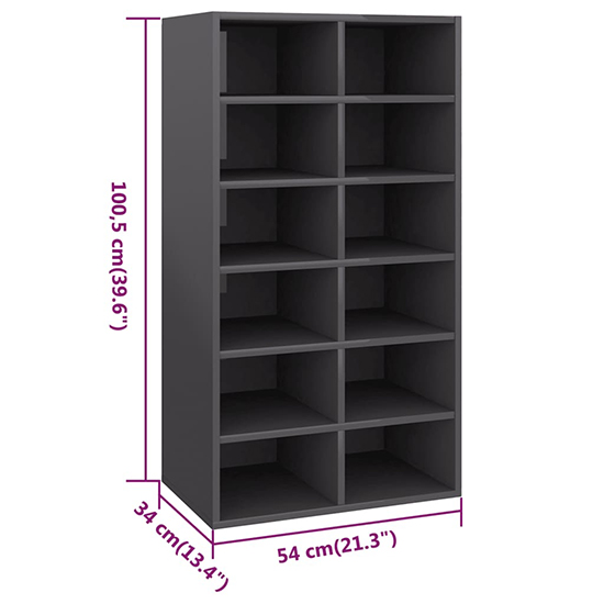 Acciai High Gloss Shoe Storage Rack With 12 Shelves In Grey_4