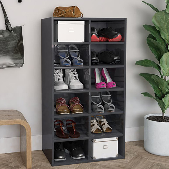 Acciai High Gloss Shoe Storage Rack With 12 Shelves In Grey_1