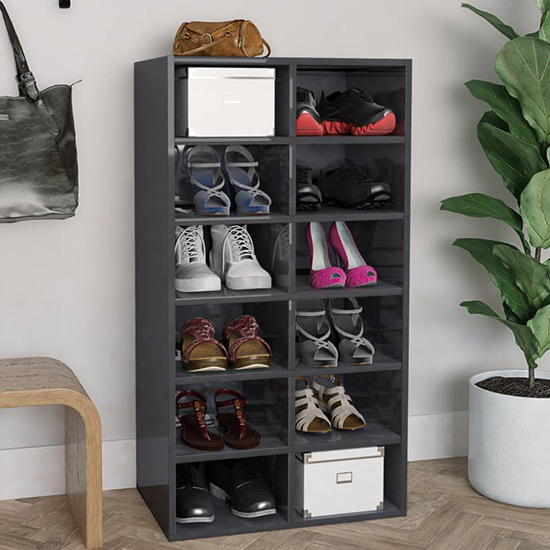 Acciai High Gloss Shoe Storage Rack With 12 Shelves In Grey Furniture