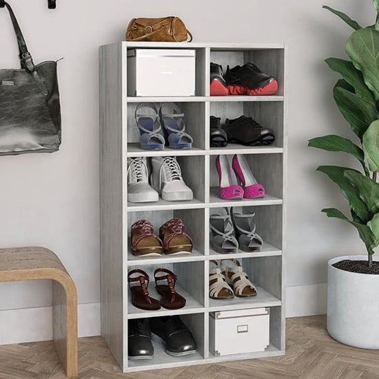 Product photograph of Acciai Shoe Storage Rack With 12 Shelves In Concrete Effect from Furniture in Fashion