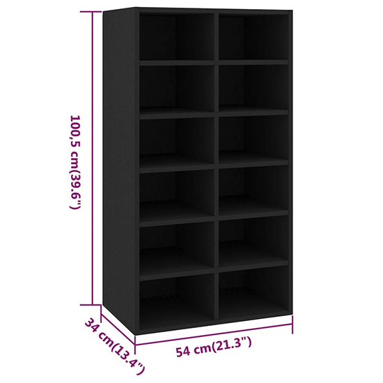Acciai Wooden Shoe Storage Rack With 12 Shelves In Black