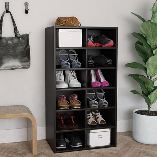 Read more about Acciai wooden shoe storage rack with 12 shelves in black