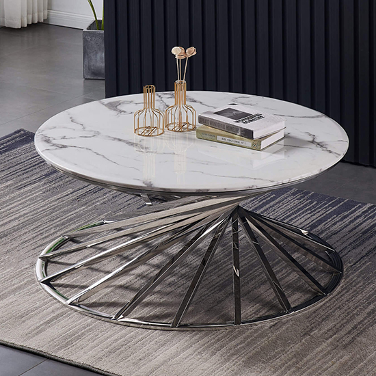 Akko Wooden Coffee Table With Silver Frame In Marble Effect