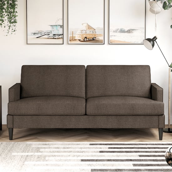 Accord Linen Fabric 3 Seater Sofa In Grey With Black Legs