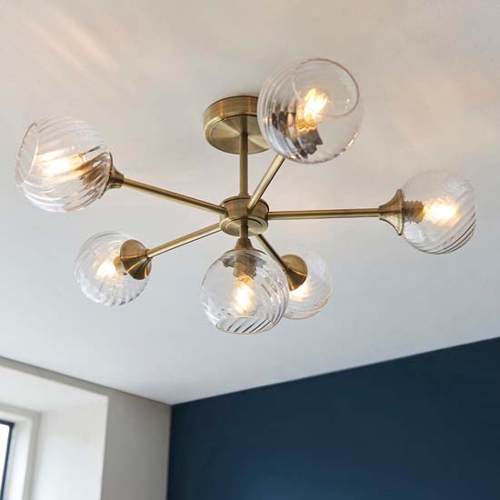 Accra 6 Lights Semi Flush Ceiling Light In Antique Brass