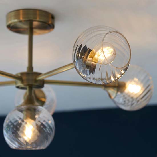 Accra 6 Lights Semi Flush Ceiling Light In Antique Brass
