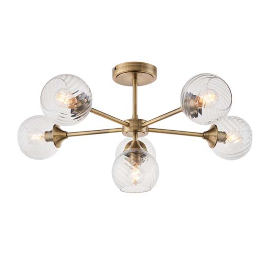 Accra 6 Lights Semi Flush Ceiling Light In Antique Brass