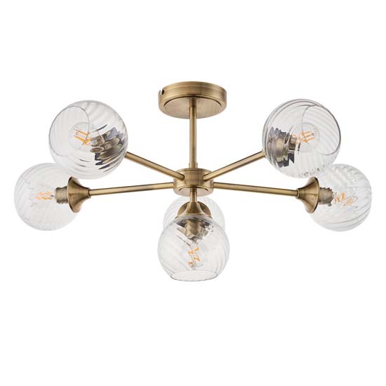 Accra 6 Lights Semi Flush Ceiling Light In Antique Brass