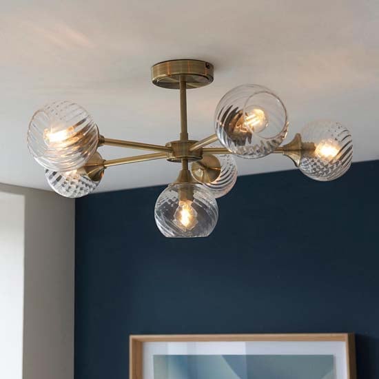Product photograph of Accra 6 Lights Semi Flush Ceiling Light In Antique Brass from Furniture in Fashion