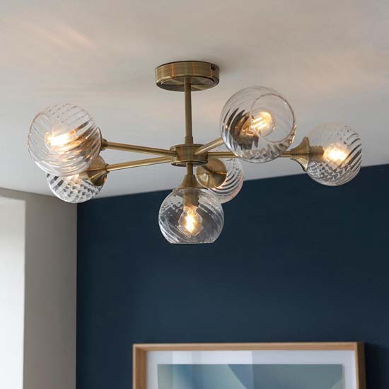 Read more about Accra 6 lights semi flush ceiling light in antique brass