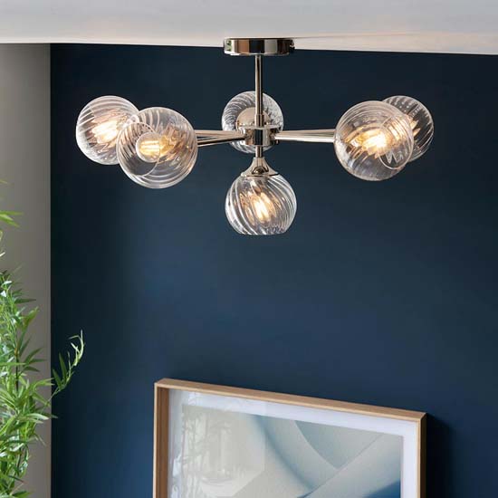 Accra 6 Lights Semi Flush Ceiling Light In Bright Nickel