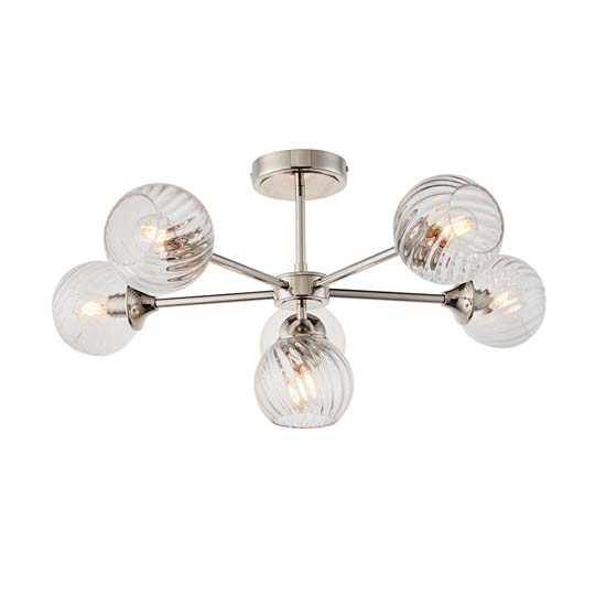 Accra 6 Lights Semi Flush Ceiling Light In Bright Nickel