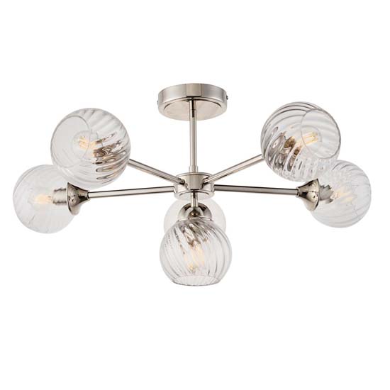 Accra 6 Lights Semi Flush Ceiling Light In Bright Nickel