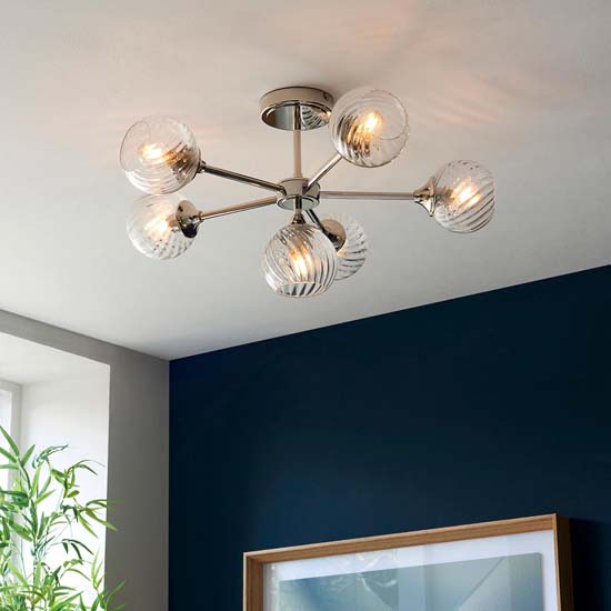 Accra 6 Lights Semi Flush Ceiling Light In Bright Nickel