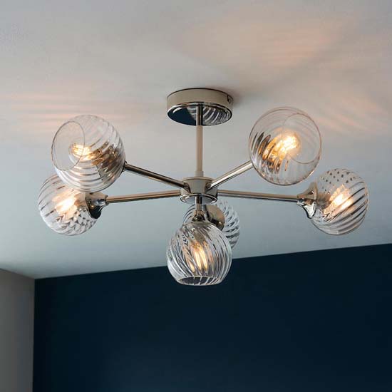 Product photograph of Accra 6 Lights Semi Flush Ceiling Light In Bright Nickel from Furniture in Fashion