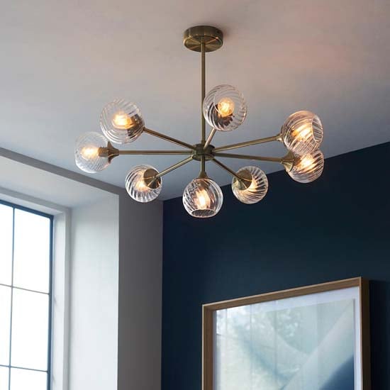 Product photograph of Accra 8 Lights Semi Flush Ceiling Light In Antique Brass from Furniture in Fashion