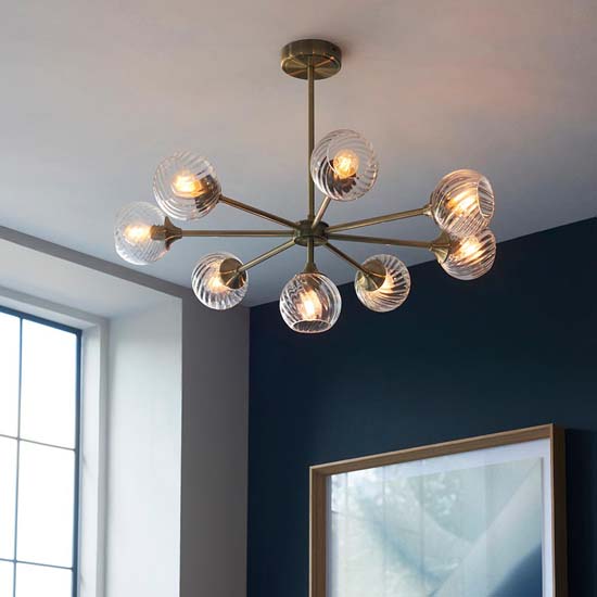 Read more about Accra 8 lights semi flush ceiling light in antique brass