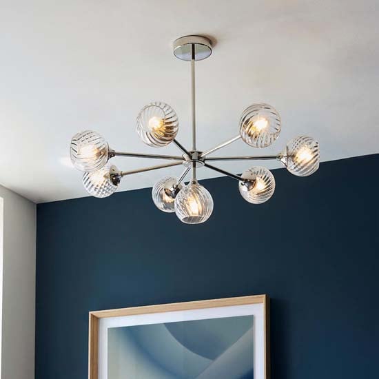 Product photograph of Accra 8 Lights Semi Flush Ceiling Light In Bright Nickel from Furniture in Fashion