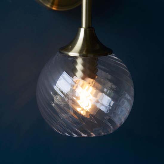 Accra Clear Spiral Glass Shade Wall Light In Antique Brass