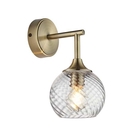 Accra Clear Spiral Glass Shade Wall Light In Antique Brass