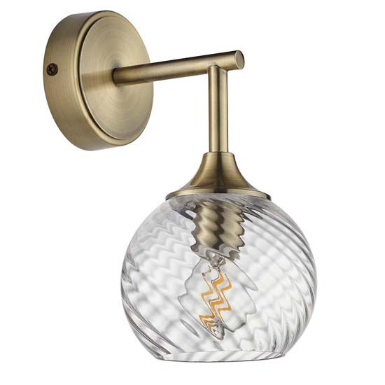 Accra Clear Spiral Glass Shade Wall Light In Antique Brass