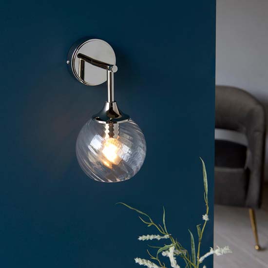 Accra Clear Spiral Glass Shade Wall Light In Bright Nickel