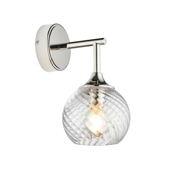 Accra Clear Spiral Glass Shade Wall Light In Bright Nickel