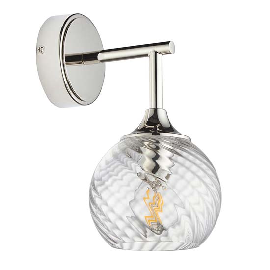 Accra Clear Spiral Glass Shade Wall Light In Bright Nickel