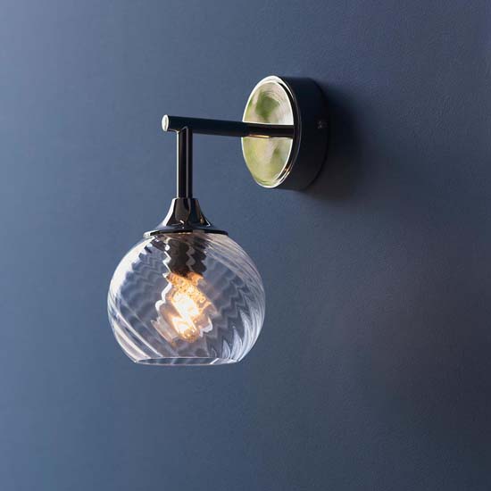 Read more about Accra clear spiral glass shade wall light in bright nickel