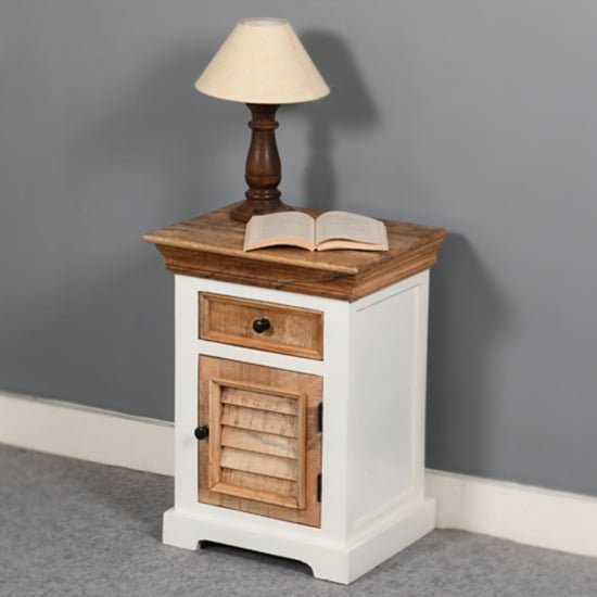 Read more about Accra mango wood bedside cabinet with 1 door 1 darwer in oak