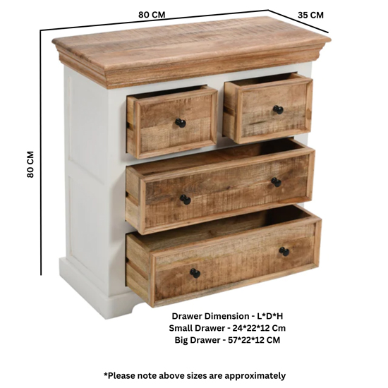Accra Solid Mango Wood Chest Of 4 Drawers In Oak