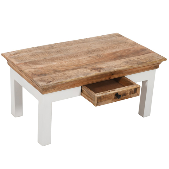 Accra Solid Mango Wood Coffee Table With 1 Drawer In Oak
