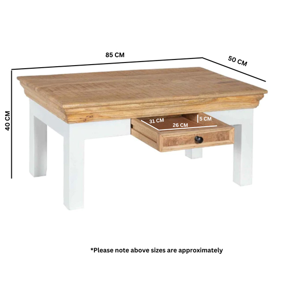 Accra Solid Mango Wood Coffee Table With 1 Drawer In Oak