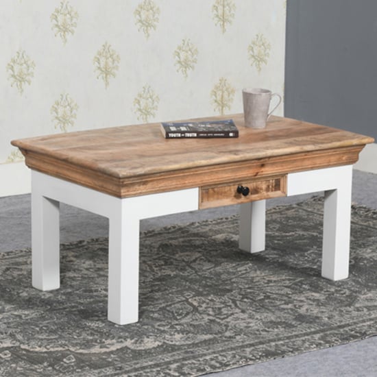Product photograph of Accra Solid Mango Wood Coffee Table With 1 Drawer In Oak from Furniture in Fashion